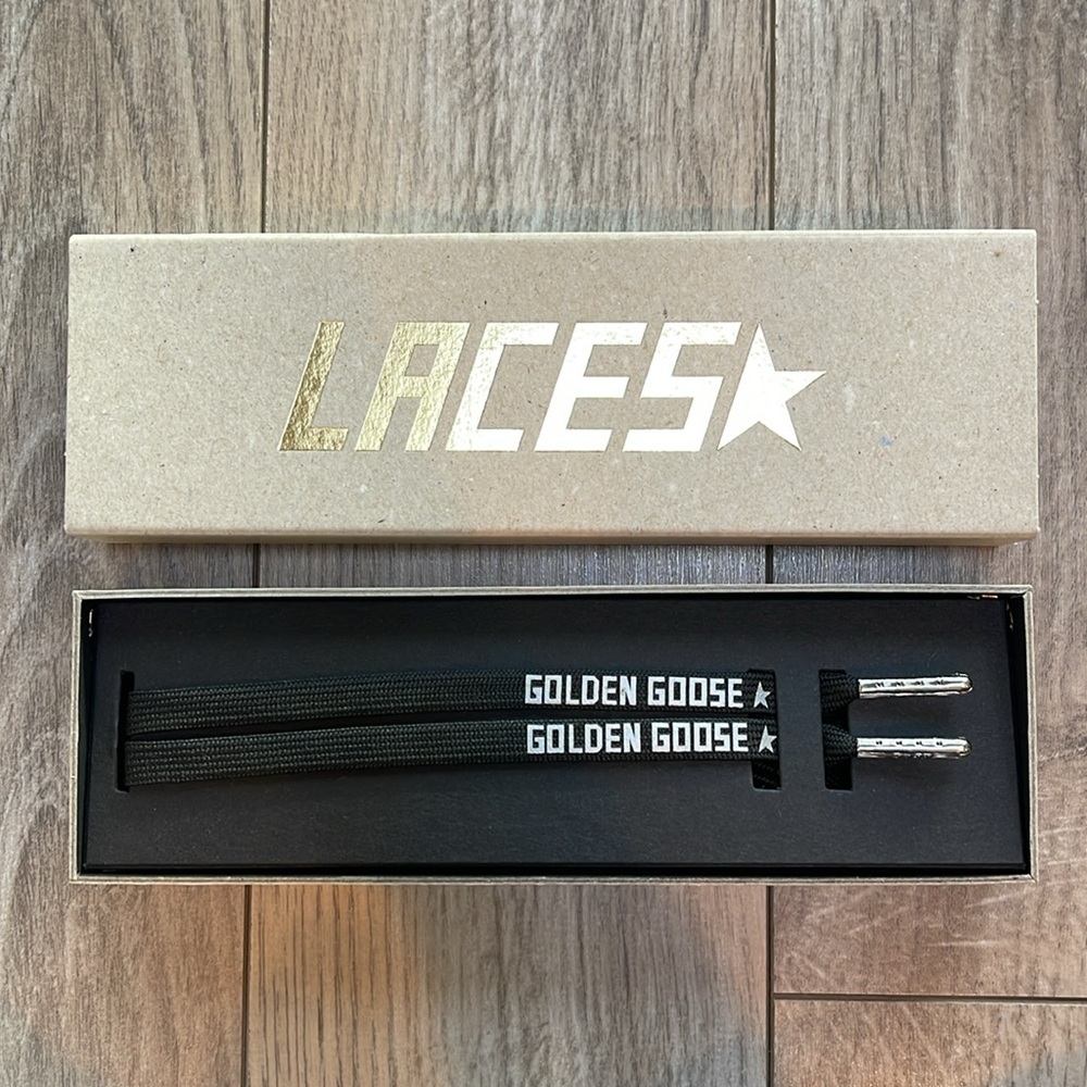 Golden Goose Black Branded Laces with Silver Tips